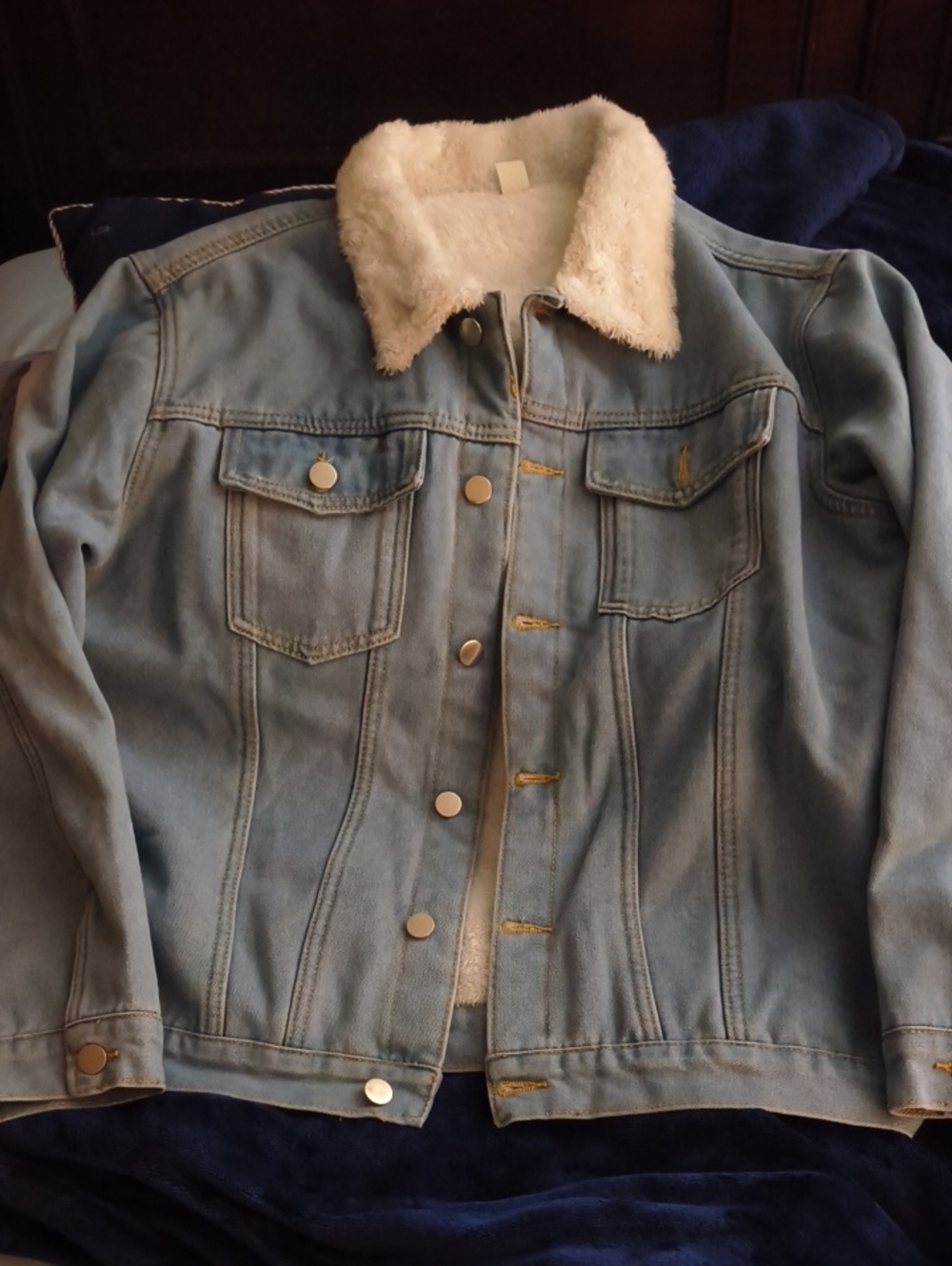 Light Wash Denim Jacket with Sherpa Collar